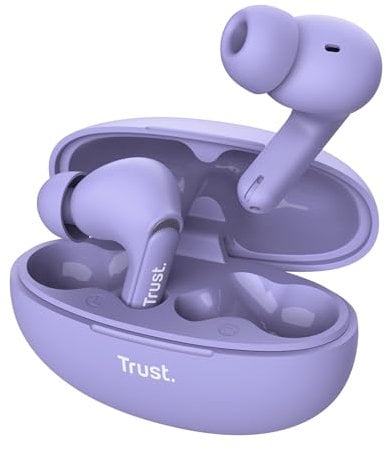 Trust Yavi Auricolari Bluetooth In Ear con Microfono Dual ENC Cancellazione Rumore, 23 Ore di Batteria, 35% Plastica Riciclata, Cuffie Wireless Bluetooth Buds senza Fili Android iPhone - Porpora