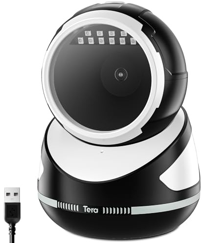 Tera Barcode-Scanner Freisprecheinrichtung Omnidirektional:Pro Version Desktop 1D 2D QR USB Wired Verstellbarer Winkel Plug and Play Barcodeleser für Supermarkt Einzelhandelsgeschäft Modell 9800 Weiß