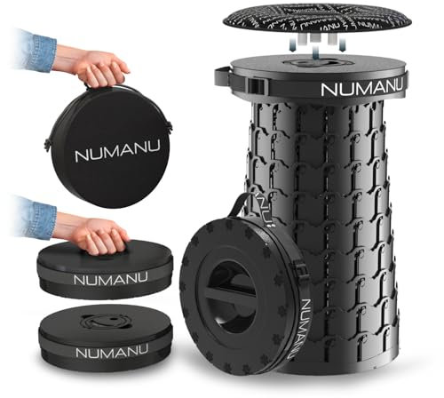 NUMANU 2025 Upgraded XXL Collapsible Stool with Cushion & Bag, Max 450KG, 50CM Height Adjustable Foldable Telescoping Camping Stool Portable Seat for Adults, Pop Up Folding Chair or Travel Footrest