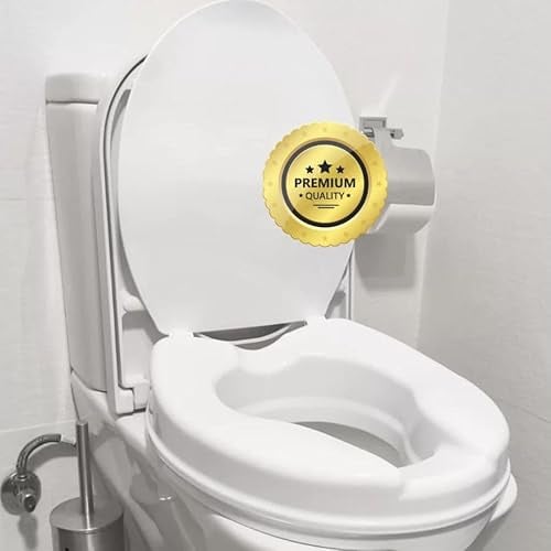 OrtoPrime Elevador WC Adulto 5cm Alza para wc Asiento elevador inodoro adulto UNIVERSAL Wc discapacitados - Alzador baño Adultos Ortopedia para mayores - Alzador WC Adulto Adaptable (Con Tapa)
