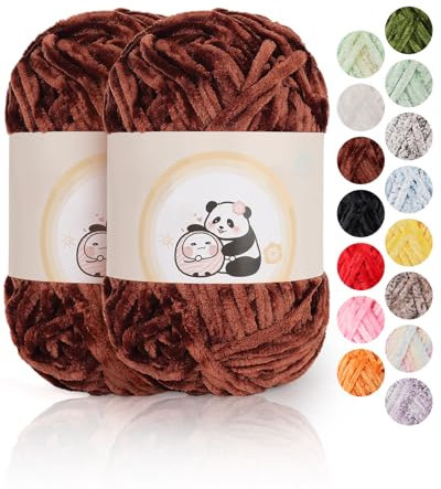 Aeelike Chenille Wolle, 2 x 100 g, Superweichem Häkelgarn für Handweben, Kaffee