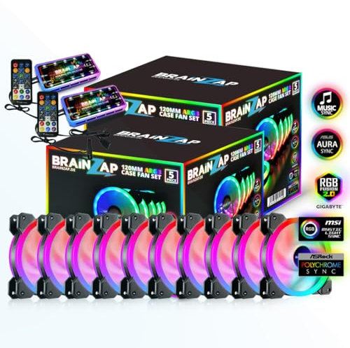 1-10x SET BRAINZAP 120mm LED A-RGB/RGB Silent Case Fan Set inkl. Controller Gehäuse Lüfter MSI Aura Asus Gigabyte Coolmoon (10x Lüfter + 2x Controller)