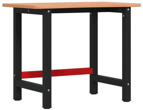 vidaXL Banco da Lavoro 100x(55-60) x81,5 cm Legno Massello di Faggio, tavolo da lavoro, postazione da lavoro, banco da lavoro in metallo