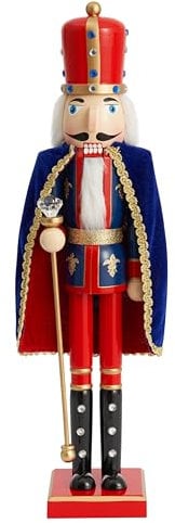 THE TWIDDLERS XL Extra großer hölzerner Weihnachts-Nussknacker-Soldatenkönig, 90cm in festlichem Rot & Blau, hochwertiges handgefertigtes Kiefernholz, klassisches traditionelles Ornament