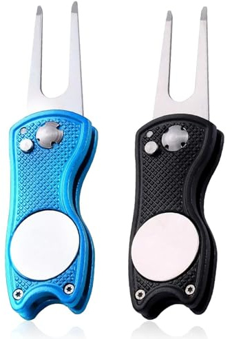 2 Pack Golf Divot Repair Tool with Pop-up Button & Magnetic Ball Marker Pitch Mark, Pitch Mark Repair Tool with Pop-up Button & Magnetic Ball Marker Pitch Mark, Best Choice for Professional Golfers