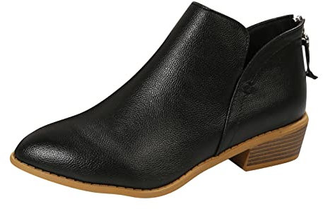 Stivali da donna in tinta unita con tacco quadrato stivali corti scarpe casual moda suola morbida da donna stivali nudo scarpe antiscivolo stivaletti donna tacchi ampia larghezza, Nero , 39.5 EU