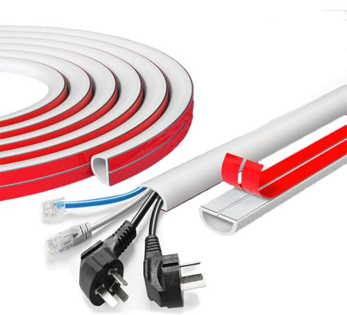 GUOYOU 2 M Goulotte Passe Cable Cache Cable Mini Goulottes De Câbles Ruban Adhésif Auto-Adhésif pour Cacher 1-2 Fil Flexible Cache Fil Electrique pour Fils au Sol Mural Passe Cable Sol Blanc