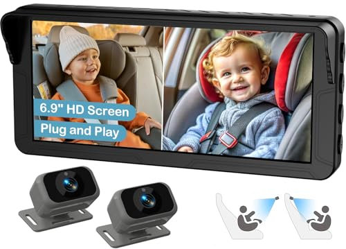 Dual Baby Car Camera for 2 Kids – 6.9” Split-Screen HD Display, Infrared Night Vision, Easy Installation, Backseat Camera for Infant & Toddler Safety, Compatible with All Car Models by Fodkh