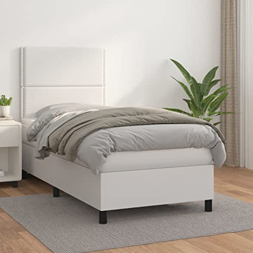 Sufrk Boxspringbett mit Matratze Weiß 100x200 cm KunstLED Bett Mit Bettkasten Bett Boxspringbett Betten Boxspringbett Mit Matratzeer - 3142768