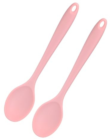 M METERXITY 2-Pack Silicone Spoons for Cooking,10.6 Mixing Nonstick Heat-Resistant Serving Spoons Solid Utensils Spoons for Kitchen/Cooking/Baking/Stirring Mixing Tools [Pink]