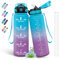 Gourde- 1l- Gourde Sport, Anti-Fuite, Gourde Paille pour Running, Gourde Graduée avec Marqueur de Temps, Gourde Motivation, Facile à Nettoyer, Bouteille d'eau pour Camping, Randonnée, Bleu-Violet