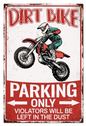 WADORN Dirt Bike Accessories for Men Room Decor, Vintage Metal Tin Sign Motorcross Gifts Funny Retro Sign Dirty Bike Parking Only Wall Decor for Motorcycle Lovers Bedroom Garage Bars 7.87x11.81 Inch