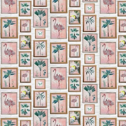 Tropical Frame Multi Wallpaper - Palmtree Flamingo Frames - Tree Picture Frames Pink - Feature Wall - Paste The Paper