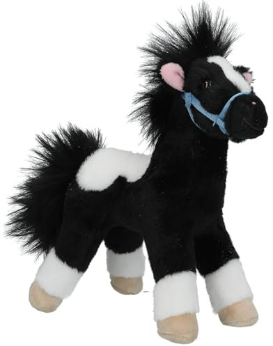 Depesche 13479 Miss Melody - Kuscheltier Pferd in Schwarz Weiß, mit blauem Halfter, ca. 18 cm Plüschtier mit kuschliger Mähne