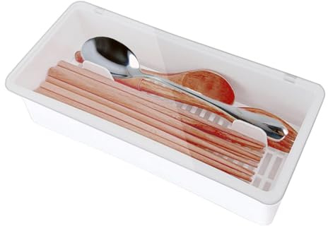 Utensil Holder with Lid | Cutlery Organizer Tray with Drainer,Clear Covered Kitchen Cutlery Storage Container with Lid for Home and Hotel