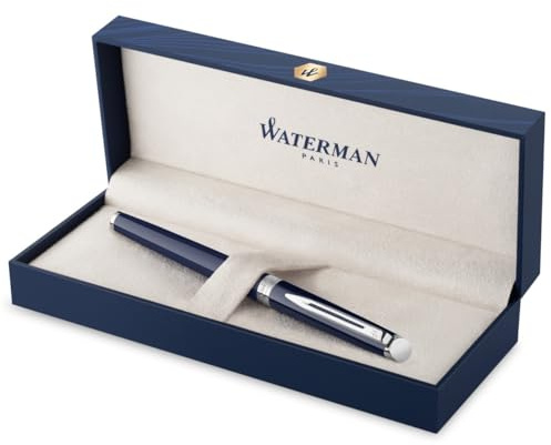 Waterman Hémisphère Tintenroller, blau lackiert, abgeschrägte Kappe, feine Spitze, schwarze Tinte, Geschenkbox