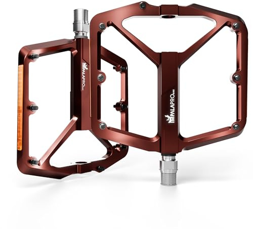 IMPALAPRO – CNC-Aluminium Fahrradpedale 9/16″ mit extra breiter Plattform, abnehmbaren Anti-Rutsch Pins & Reflektoren – ultraleichte MTB Pedale 355 g (Braun)
