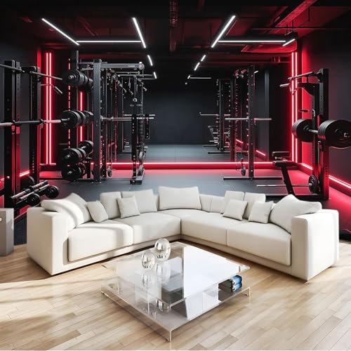 Photo Wallpaper Space Gym Weight Rack 300 x 210 cm, Non-Woven Black Wall Mural Art XXL Moderne for Living Room Bedroom Decoration, Poster Wall Covering