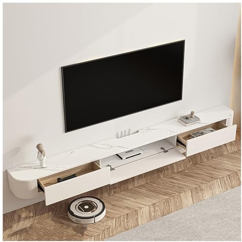 UQACHG Mobile TV A Parete, Mobile TV Sospeso, Console Multimediale, Mensole Sospese con Anta, per Ripostiglio sotto La TV,White-150cm
