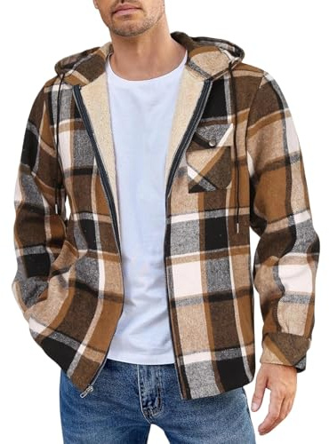 Generisch Herren Fleece Thermohemd Warm Flanellhemd Holzfällerhemd Winter Innenfleece Kapuzenpullover Jacke
