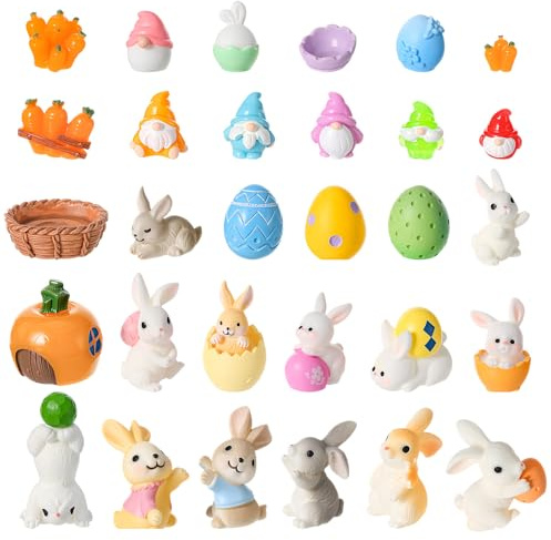 Halinuia Lot de 30 mini figurines de lapins en résine - Statue pour décoration de gâteau - Œufs de Pâques - Décoration de jardin - Figurines miniatures pour fête de printemps - Cadeaux et idées de