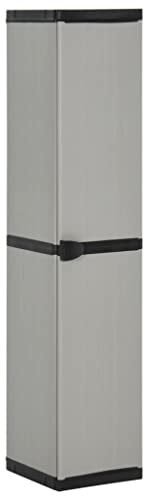 Tomostar Armoire de Rangement de Jardin, Armoire Haute à Outils Extérieur 3 étagères Gris/Noir 34x40x168cm