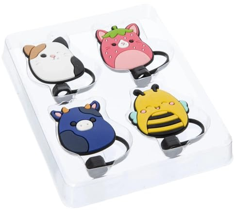 Squishmallows Spotlight Straw Toppers – Set of 4 Cute Silicone 10mm Drink Straw Covers | Squishmallows Designs for Kids & Adults | Reusable, Durable & BPA-Free Ideal for Tumblers, Stanley Cup
