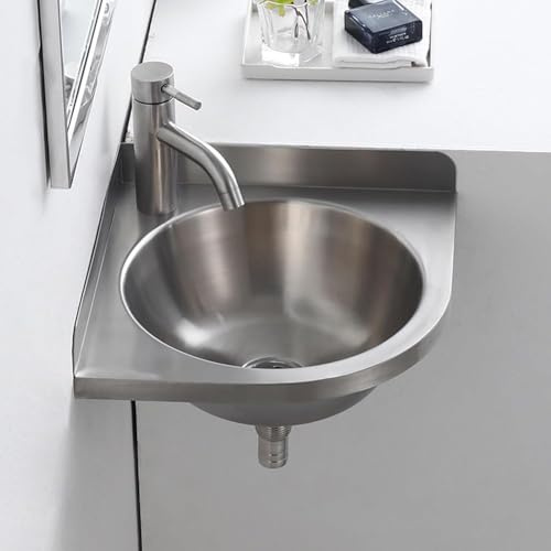 Évier d'angle mural avec robinet – Lavabo simple pour cuisine, salle de bain, toilettes, camping-car, bateau – Design peu encombrant