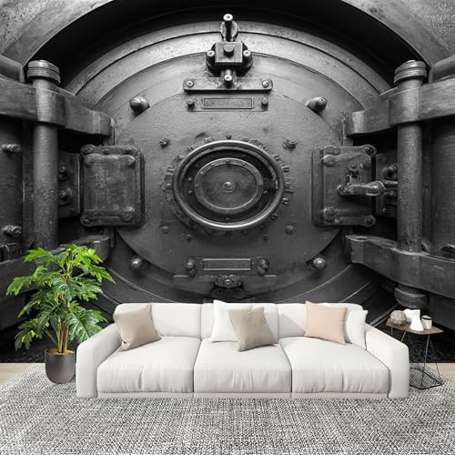 Papier Peint Panoramique 200x140 cm Style RéTro Porte BlindéE Poster Geant Mural Personnalisé, Argent Papier Peint Intissé pour Salon Chambre restaurant Décoration Murale