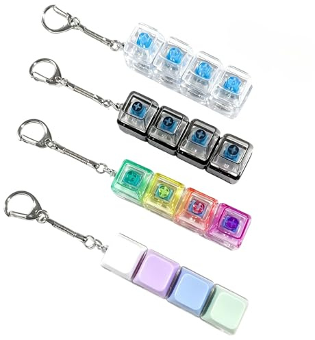 4 Stück Fidget Toys, Tastatur Fidget Spielzeug mit Schlüsselanhänger, Transparent Mini Tastatur 4 Tasten zum Stressabbau, Tragbares Clicker für Arbeit, Schule und Zuhause