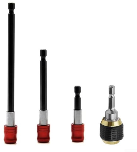 4pcs Hex Shank Quick Release Self Locking Extension Bar Set, Drill Chuck Extender for Electric Screwdriver, Driver Bit Adapter with Long Reach Power Tool Accessory