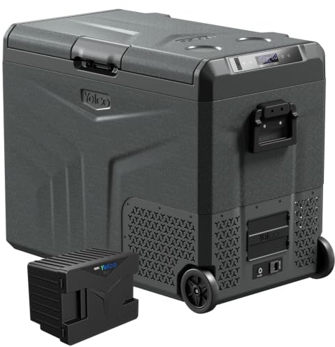 Yolco TCX60 Glacière à compresseur de carbone 60 l + batterie – Double zone, -20 °C, 12/24 V et 230 V, application Bluetooth, glacière et congélateur avec roulettes pour camping et voyages