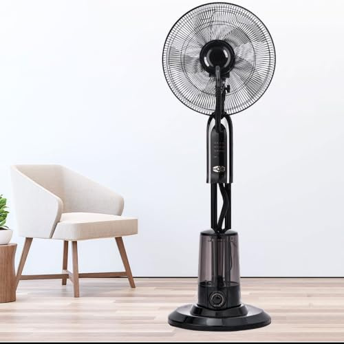 Ventilatore a piantana con nebulizzatore, ventilatore oscillante silenzioso, 3 velocità, nebulizzatore regolabile, 5 pale, timer, per camere da letto e salotti
