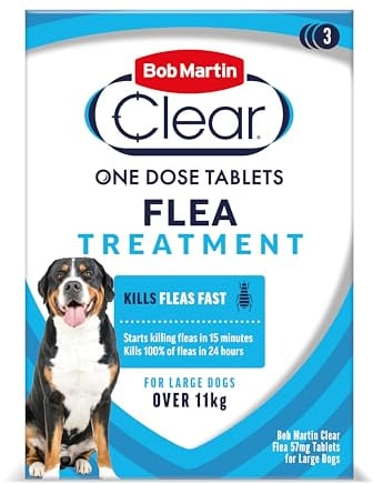 Bob Martin Clear | Flea Tablets for Large Dogs (11kg+) | Effective Treatment, Kills 100% of Fleas within 24 Hours (3 Tablets)