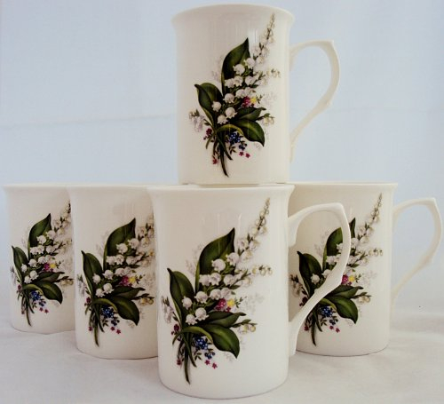 Lily of The Valley Mugs Set of Six Fine Bone China Lilies Mug Hand Decorated in The UK Free UK Delivery