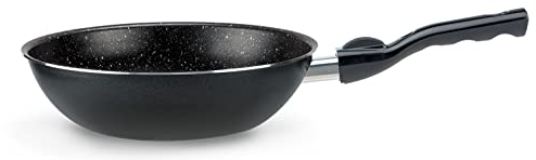 Pensofal, Serie Biostone, Wok Saltapasta con Manico Amovibile in bakelite, Diametro 28 cm, Alluminio con rivestimento antiaderente, Effetto Pietra, Nero