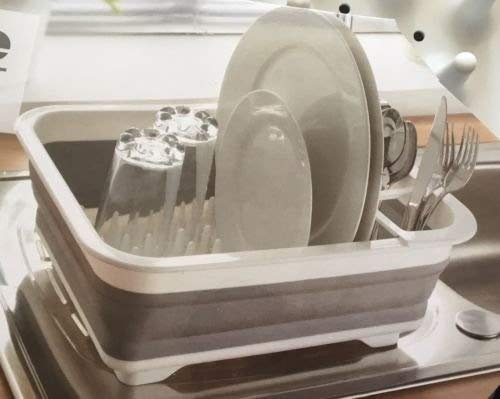 Collapsible Caravan Kitchen Sink Organiser Plates Rack Dish Drainer Holder Tray Draining Board Cutlery Rack Holder (GREY)