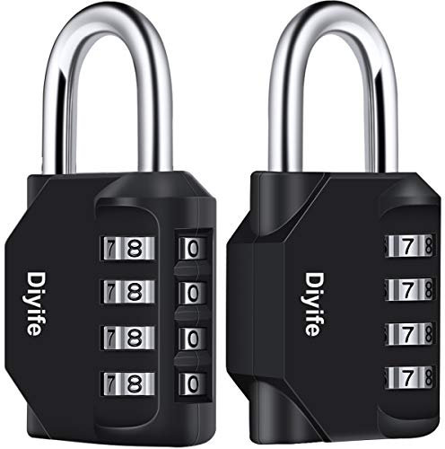 Combination Padlock, [2 Pack] Diyife 4 Digit Lock Combination, Padlock Weatherproof Outdoor for School Gym Locker, Shed, Fence, Hasp, Garage(Black)