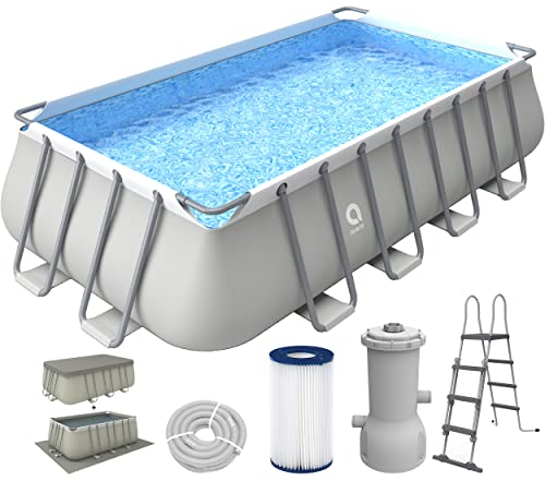 Avenli Pool 549 x 305 x 122cm Stahlrahmen Aufstellpool Komplettset mit Leiter Filteranlage Bodenplane & Abdeckung grau Framepool rechteckig Swimming Schwimmbecken