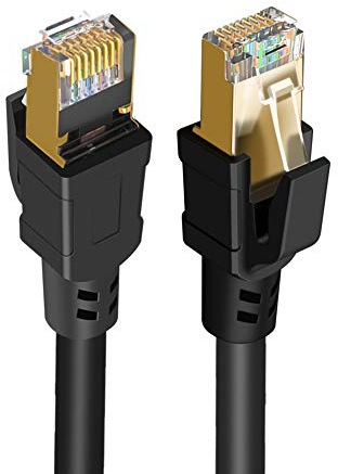 CableCreation Cat 8 Netzwerkkabel 3m, 40 Gigabit 2000 MHz SFTP Internet Ethernet Kabel, LAN Kabel Winkelstecker für Modem, Router, PS3, PS4, Xbox, 10FT(10 Fuß)/ Schwarz,
