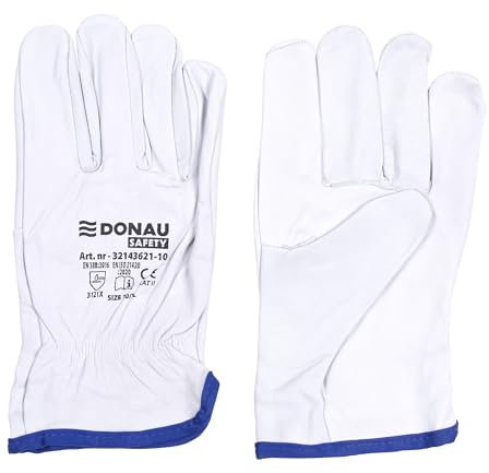 DONAU SAFETY Premium Arbeitshandschuhe Driver aus Ziegenleder / 1 Paar/Größe 7/S/Weiß/Lederhandschuhe mit elastischem Handgelenk/Montagehandschuhe/Handschuhe/Fahrerhandschu Schutzhandschuhe