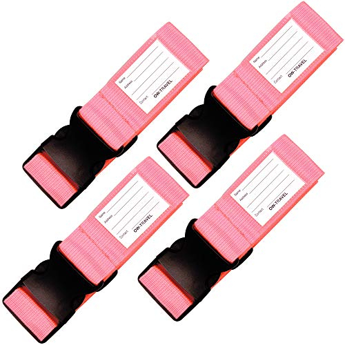 OW-Travel Kofferband Gurt Schwerlast Personalisierter Koffergurt mit Adressschild. Luggage Strap Gepäckgurt Koffer Gurt Kofferbänder Koffergurte Farbig Koffer Gurt 4 Stück Pink