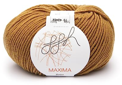ggh Maxima - 100% Merinowolle extrafein und superwash - Lauflänge 110m auf 50g - Nadelstärke 4-5 - Wolle zum Stricken oder Häkeln - Farbe 073 - Curry
