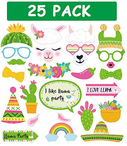 Llama Cactus decoraciones de fiesta - Accesorios para cabina de fotos de llamas - selfie de alpaca para cumpleaños Baby Shower Suministros Favores decoraciones de fondo (25 unidades)