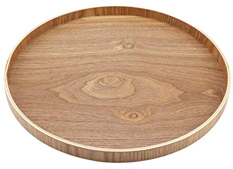 Runde Holzplatte- Samfox Tee Tablett Holzplatte Bambus Runde Serviertablett für Tee-Set Obst Süßigkeiten Lebensmittel Home Decoration(33cm)
