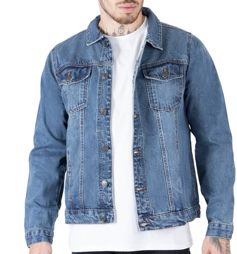 NOROZE Men's Western Style Jacket, Men's Jean Jackets Denim Classic Washed Vintage Men's Trucker Jackets Winter Casual Coat Warm (L, Blue)