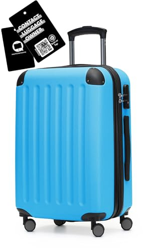 Hauptstadtkoffer Spree - Handgepäck, 55 x 36 x 21 cm + Digitaler Kofferanhänger, TSA, 4 Rollen, 42 Liter, Reisekoffer, Hartschalenkoffer, Rollkoffer, Bordgepäck Koffer, erweiterbar, Cyanblau