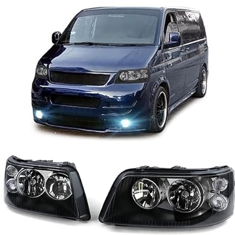 Klarglas H7 H1 Scheinwerfer schwarz mit LWR Motor Paar für VW Bus T5 03-09