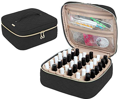 Yarwo Nail Polish Organiser Case, Nail Varnish Storage for 36 Bottles (15ml/0.5 fl.oz), Nail Polish Storage Bag for Nail Varnish, Nail Polish Carrying Case for Nail Art Accessories, Black