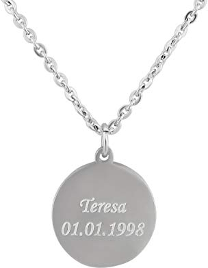 Hanessa Personalisierte Kette mit Gravur Edelstahl 50 cm mit Anhänger rund in silber - Personalisierte Halskette für Männer und Frauen - Personalisierter Schmuck Damen Herren